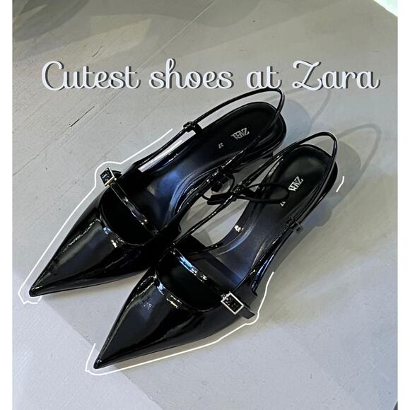 ZARA Faux Patent Leather Slingback Heels NWT 🔥 Pointed Toe Size 8 - Picture 9 of 16